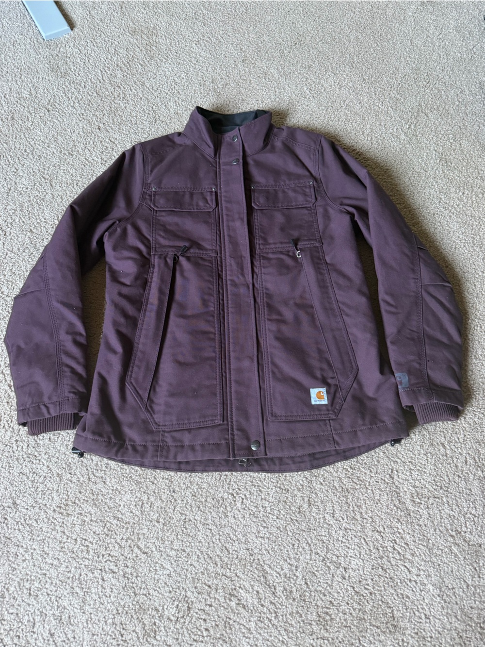 Carhartt Dark Plum Work Coat with Utility Pockets | women burgundy jacket Size M